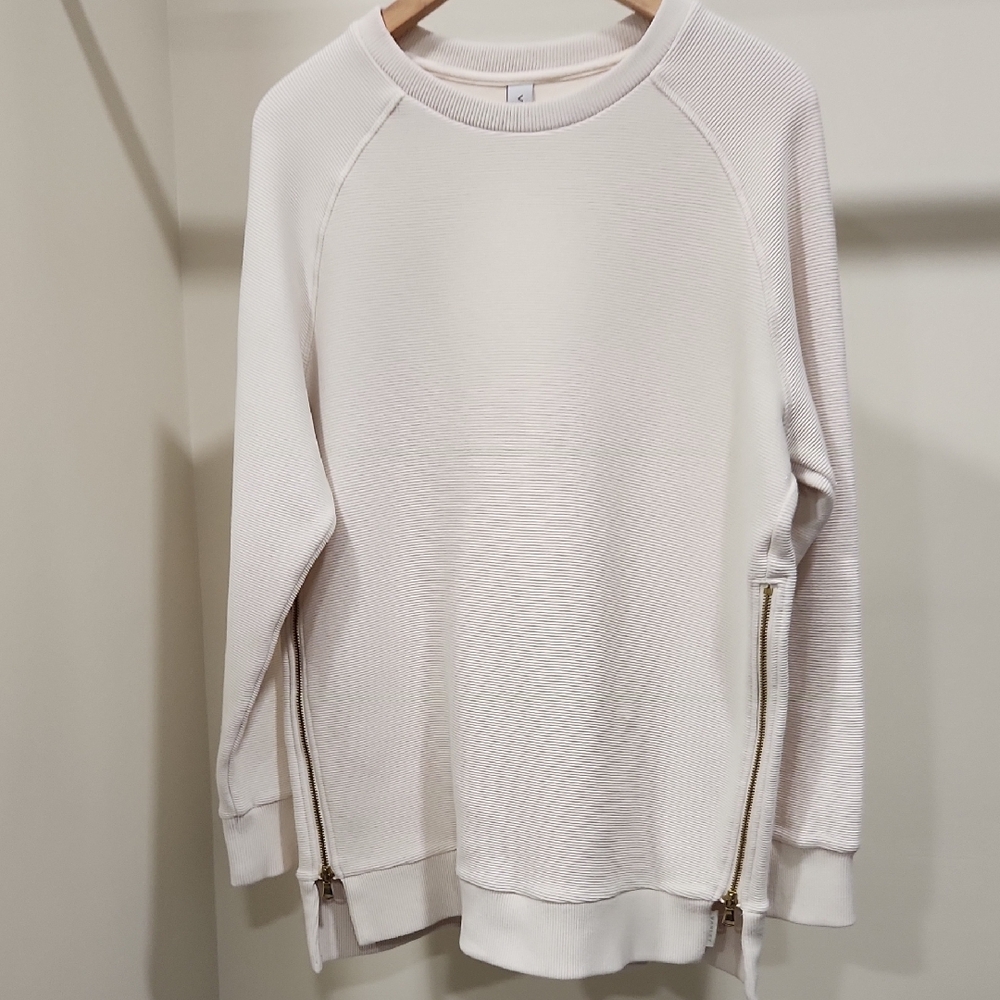 Varley Cream Ribbed Crewneck Sweatshirt